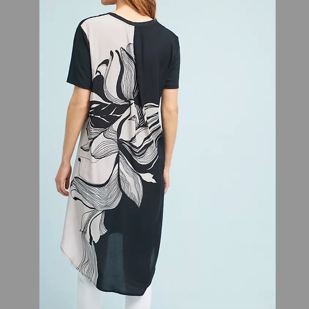 EUC Anthropologie T. La Woven V-Neck Tunic Black Floral Size Small